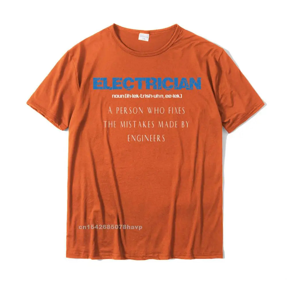 Mens Electrician T-Shirt Funny Electrician Definition Gift Tee Party Men T Shirts Faddish Cotton Tees Funny