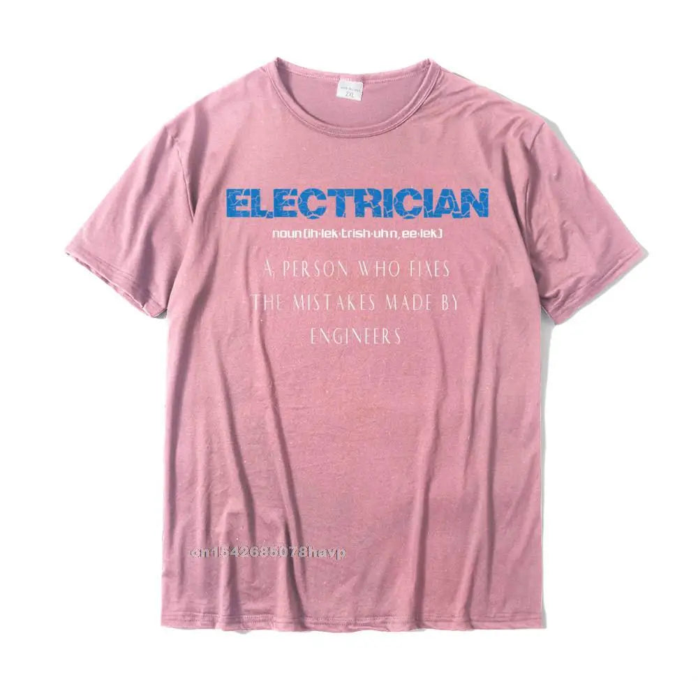 Mens Electrician T-Shirt Funny Electrician Definition Gift Tee Party Men T Shirts Faddish Cotton Tees Funny