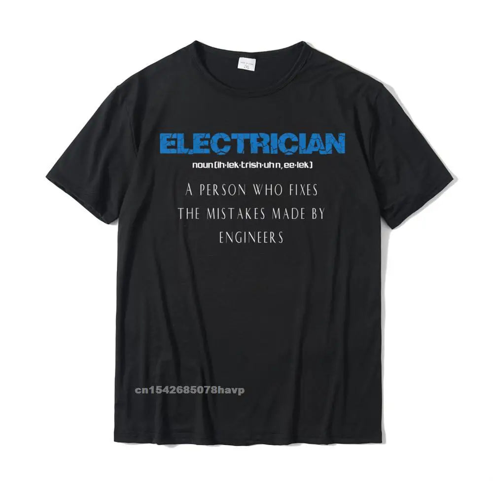 Mens Electrician T-Shirt Funny Electrician Definition Gift Tee Party Men T Shirts Faddish Cotton Tees Funny