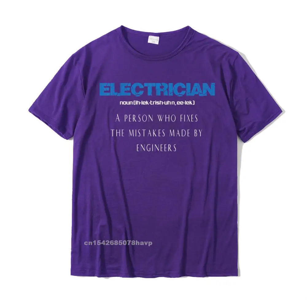 Mens Electrician T-Shirt Funny Electrician Definition Gift Tee Party Men T Shirts Faddish Cotton Tees Funny