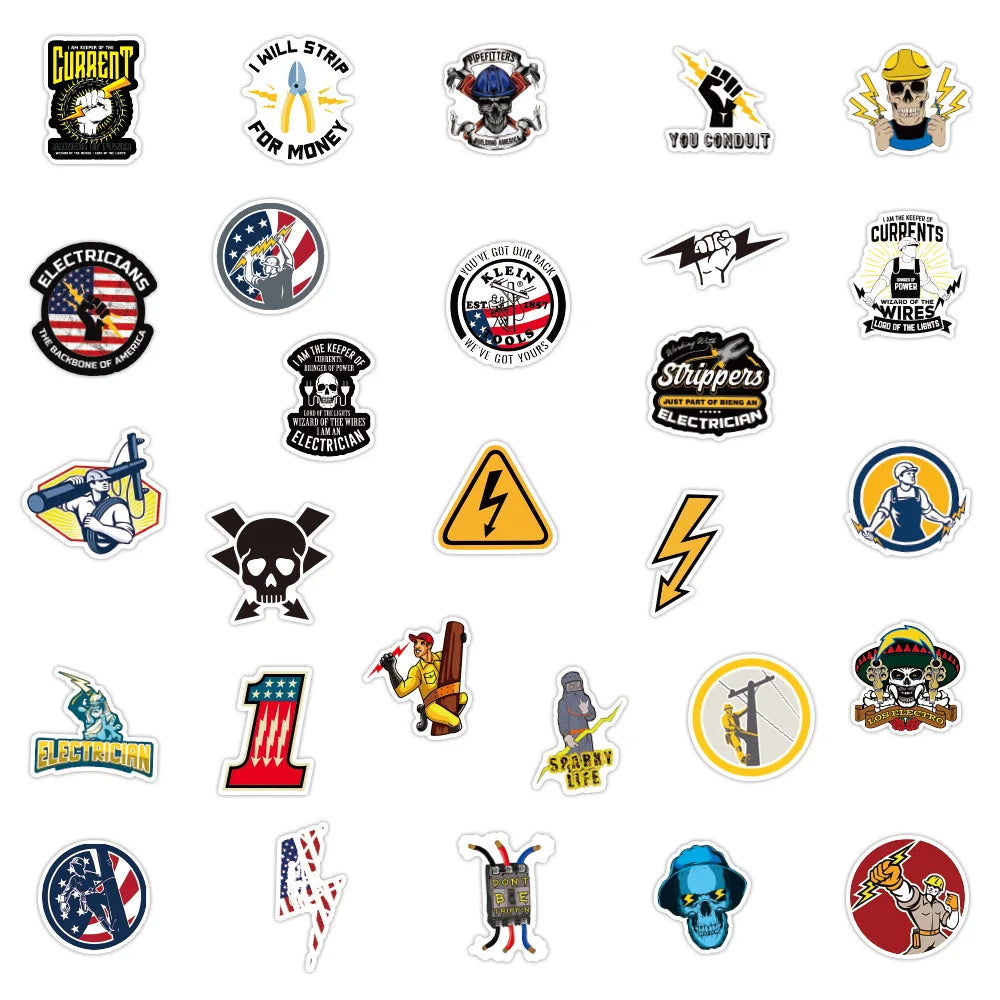 10/30/50pcs/pack Electrician Cool Graffiti Stickers Luggage Skateboard Bike Laptop Waterproof Sticker Car Styling Decal Kid Toy