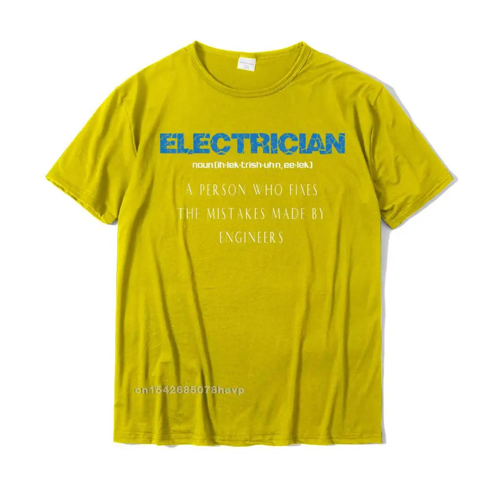 Mens Electrician T-Shirt Funny Electrician Definition Gift Tee Party Men T Shirts Faddish Cotton Tees Funny