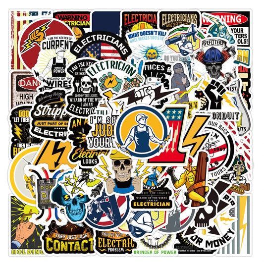 10/30/50pcs/pack Electrician Cool Graffiti Stickers Luggage Skateboard Bike Laptop Waterproof Sticker Car Styling Decal Kid Toy