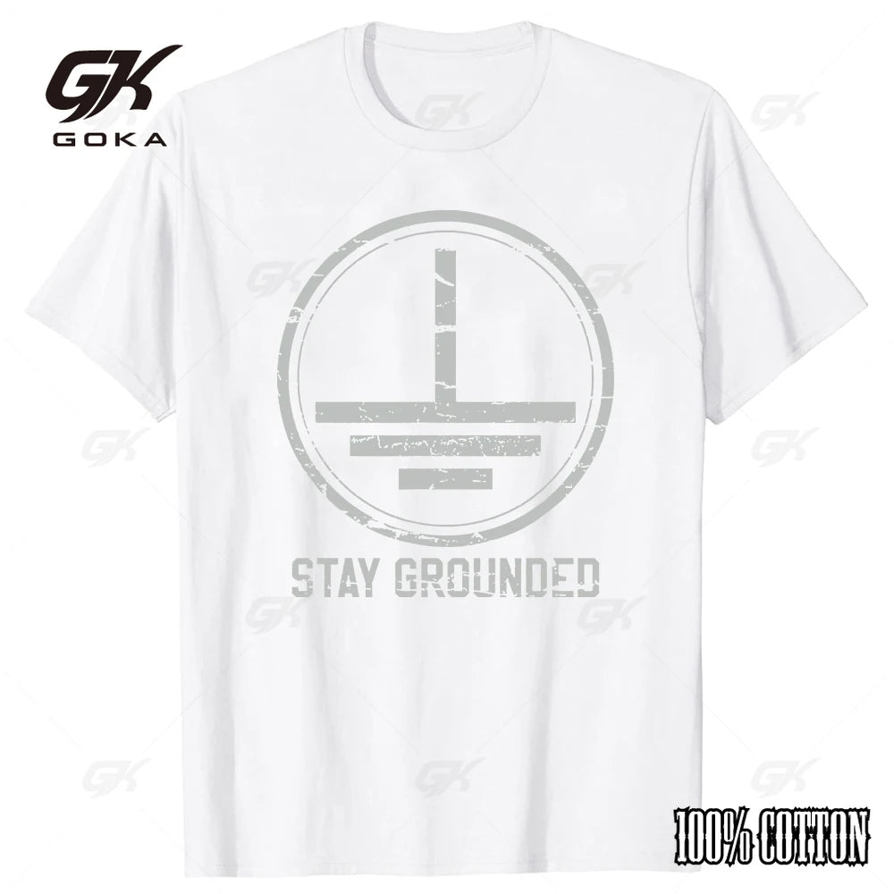 Mens Electrician Cotton T-Shirt Stay Grounded Funny Nerd Engineer Gift T Shirt Normal Short Sleeve Man Tops Tees Cotton Mens