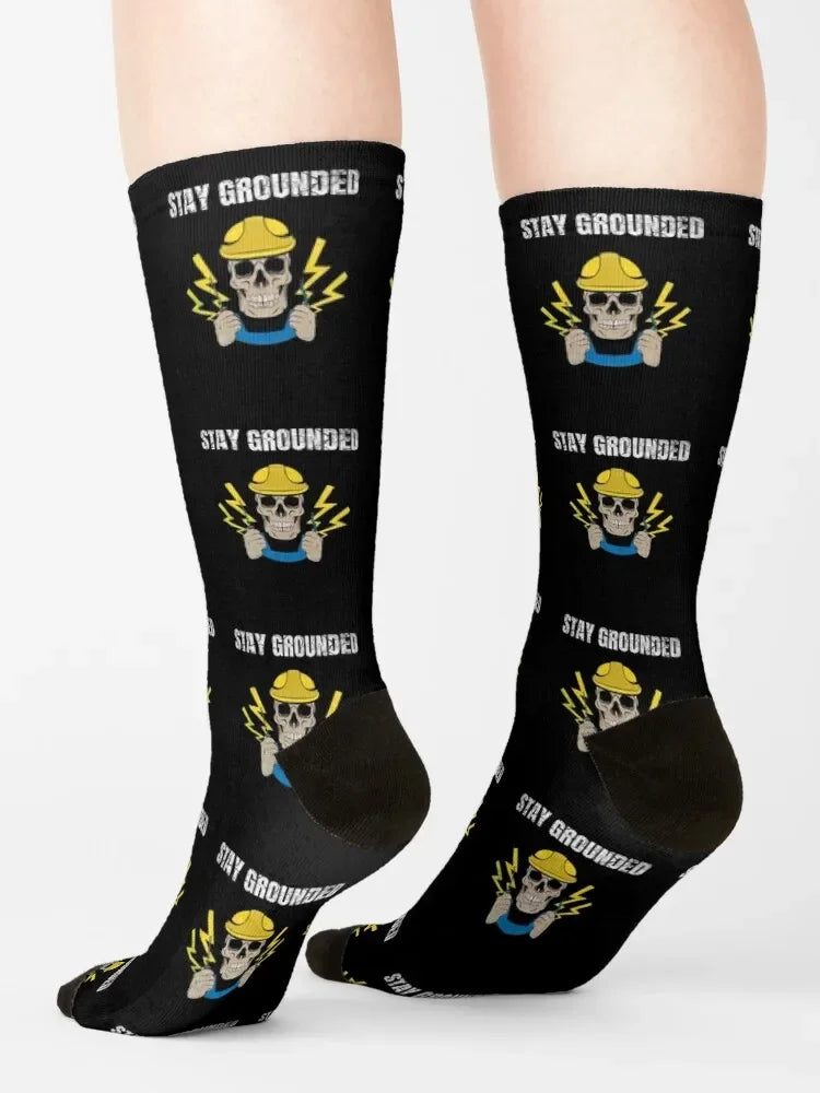 Electrician Gift Stay Grounded Socks floral designer happy Women's Socks Men's