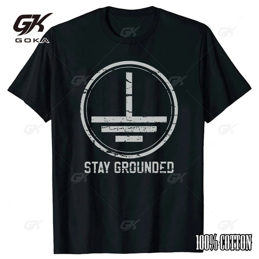 Mens Electrician Cotton T-Shirt Stay Grounded Funny Nerd Engineer Gift T Shirt Normal Short Sleeve Man Tops Tees Cotton Mens