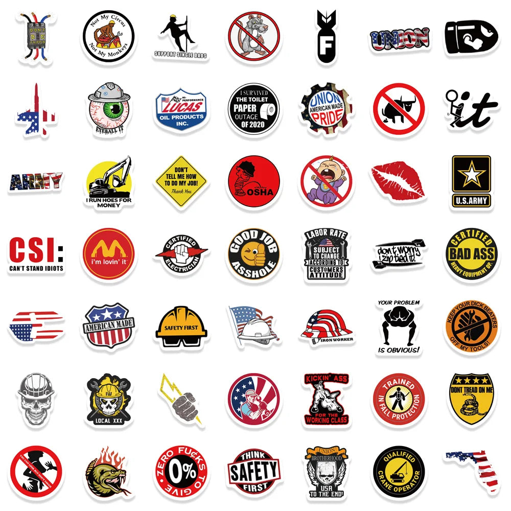 98PCS Hard Hat Stickers Funny Construction Waterproof Sticker Tool Box Electrician Worker Helmet Decors Laptop Accessories