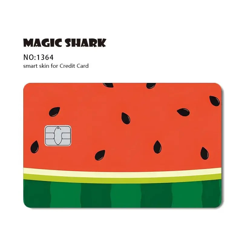 Magic Shark Ainime Pink Girl Rainbow Ring Watermelon Matte Film Cover Skin Sticker for Credit Card Bank Debit Bus Card